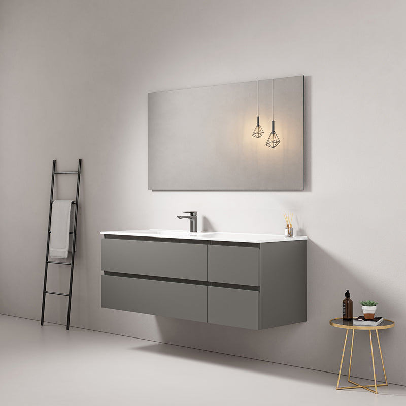 Mobile bagno sospeso 140 cm Grigio Londra Lavabo a Sinistra in Resina Specchio Quadro - Fiji Paint