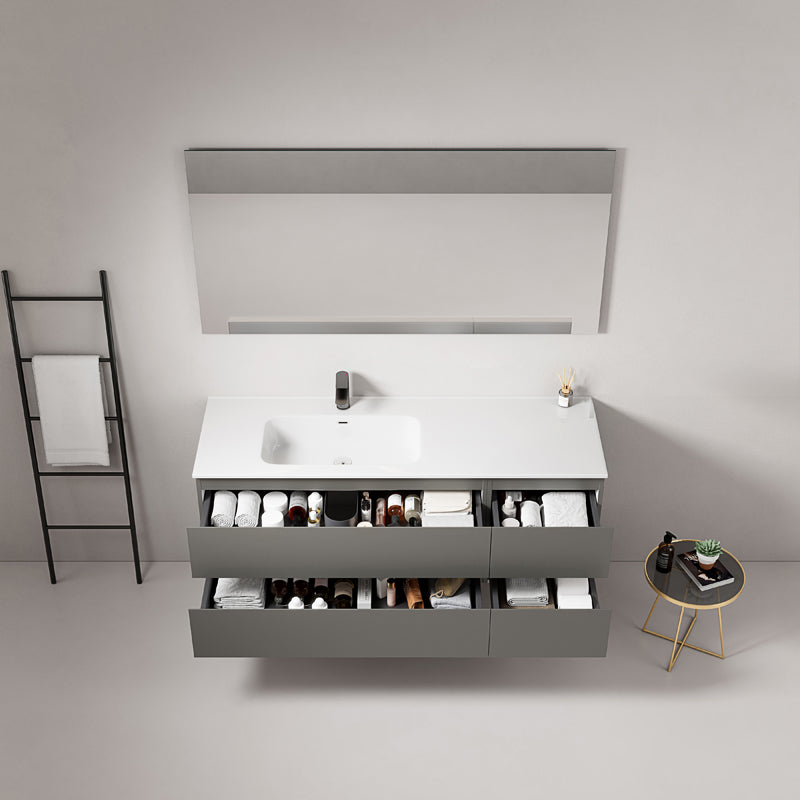Mobile bagno sospeso 140 cm Grigio Londra Lavabo a Sinistra in Resina Specchio Quadro - Fiji Paint