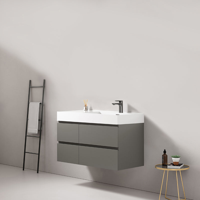 Mobile bagno sospeso 100 cm Grigio Londra Lavabo a Destra in Resina Senza Specchio - Fiji Paint