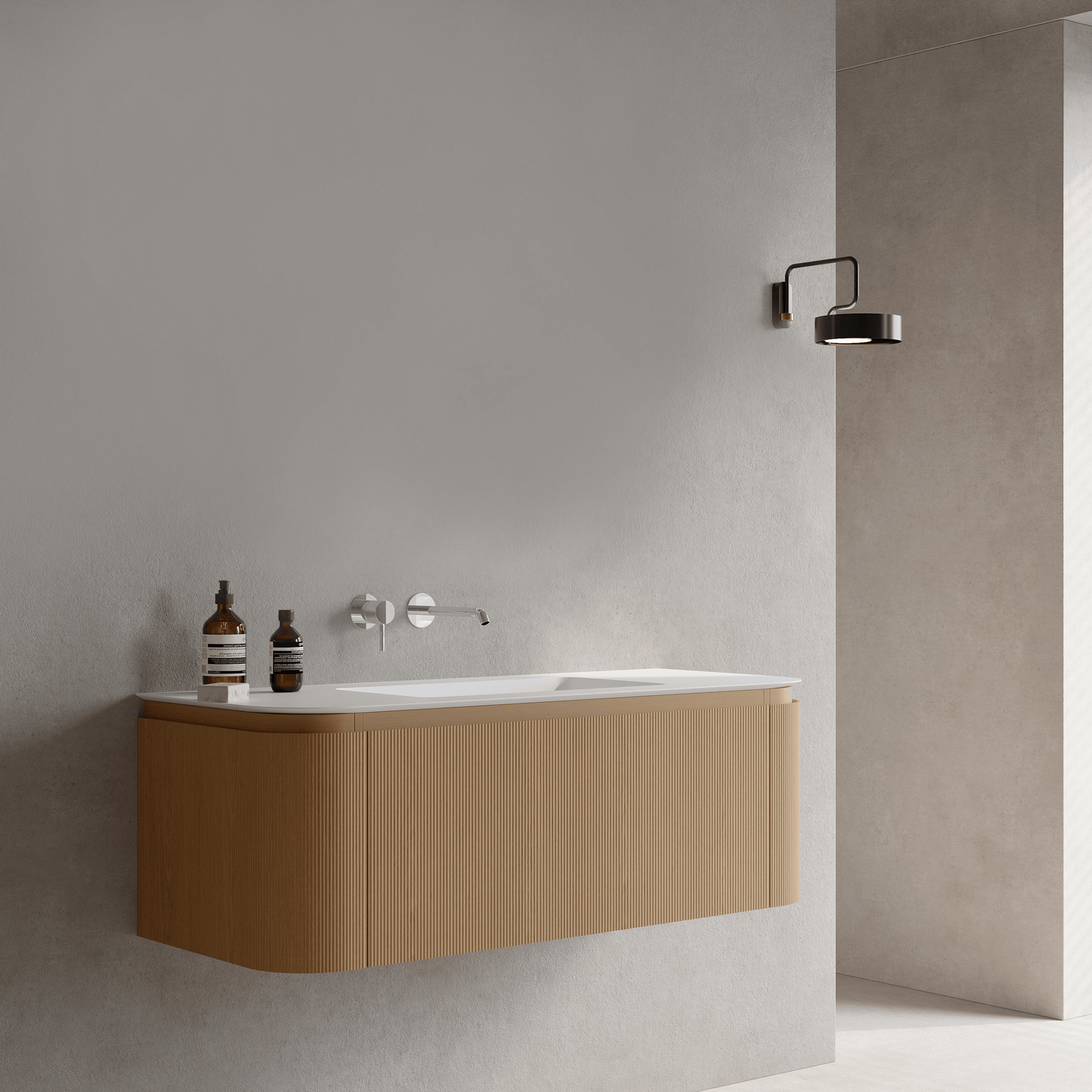 Mobile Bagno 120 cm Sospeso Rovere Chiaro Senza Specchio - Nooma