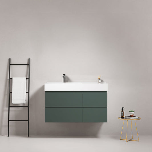 Mobile bagno sospeso 100 cm Verde Comodoro Lavabo a Sinistra in Resina Senza Specchio - Fiji Paint