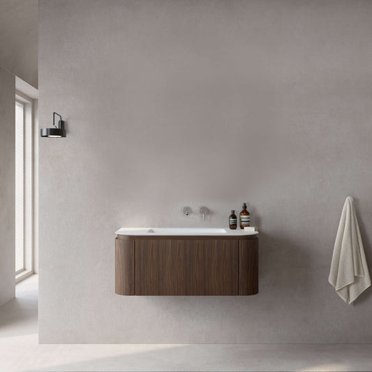 Mobile bagno sospeso Nooma 100 cm in rovere medio, design moderno per bagno elegante.