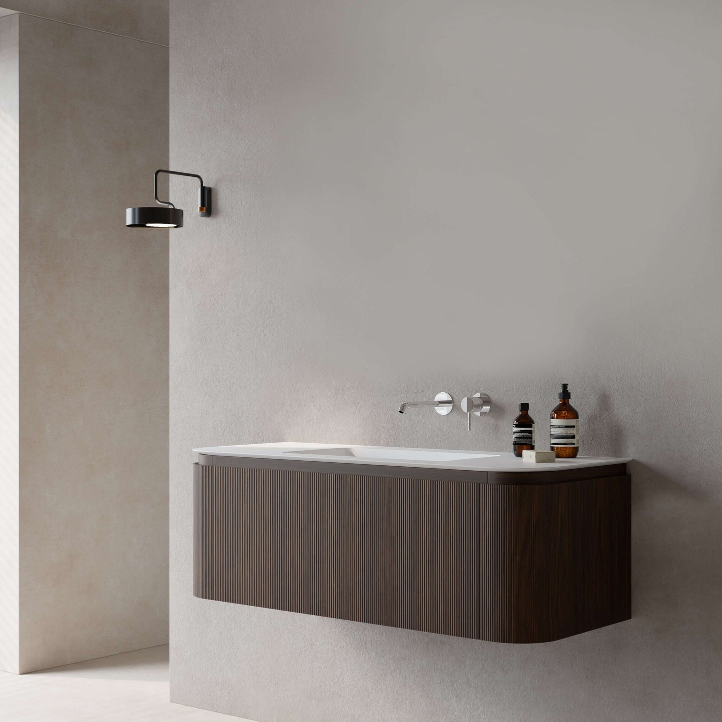 Mobile Bagno 120 cm Sospeso Rovere Medio Senza Specchio - Nooma