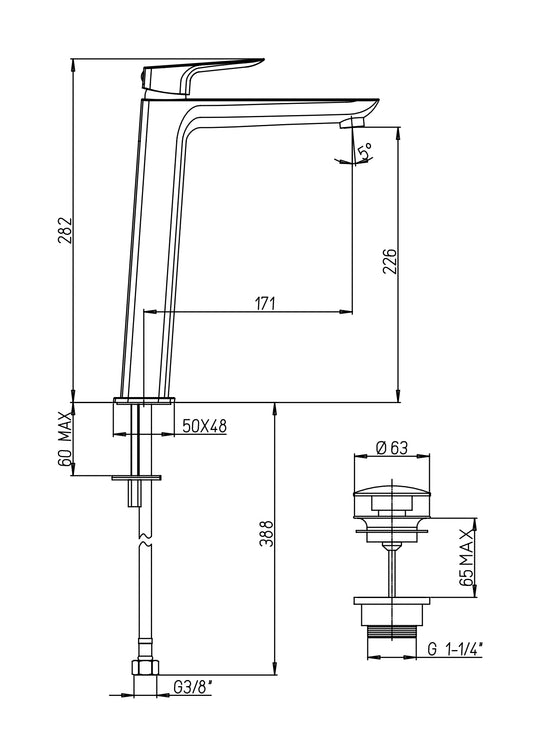Miscelatore Lavabo Alto Nove Con Piletta Clik Clak Cromo - Paini
