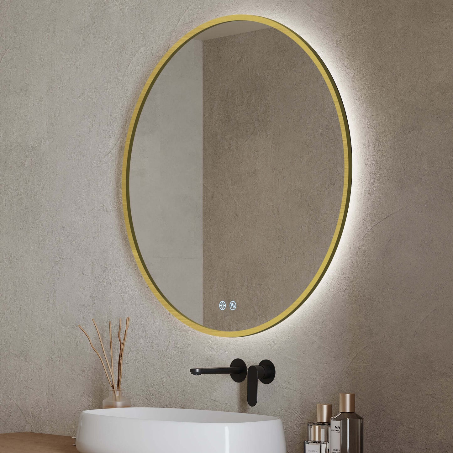 Specchio Tondo Retroilluminato Anti appannamento 100 cm Profilo Oro - Fiji