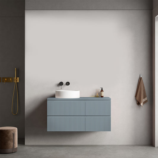 Mobile bagno sospeso cannettato reversibile 100 cm Blu Avio per Lavabo d'appoggio Senza Specchio - Fiji Paint Top Canneté