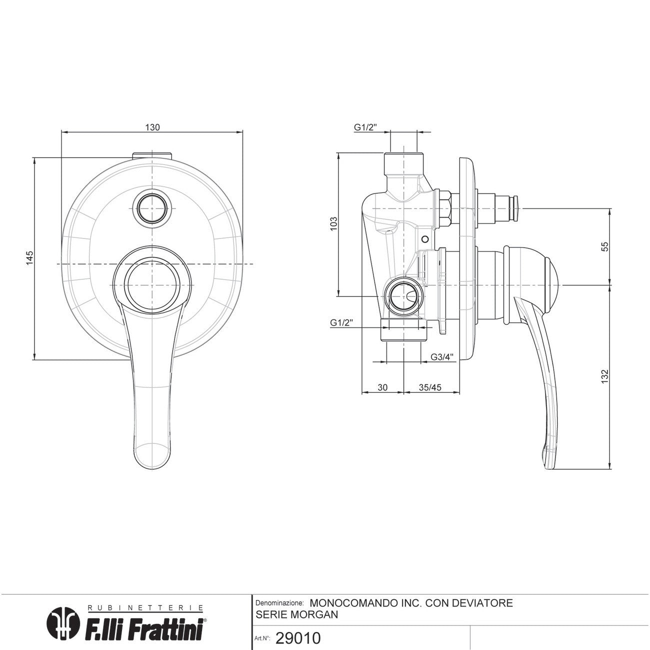 Miscelatore Doccia Da Incasso Con deviatore Cromo Morgan - Fratelli Frattini (25673647)