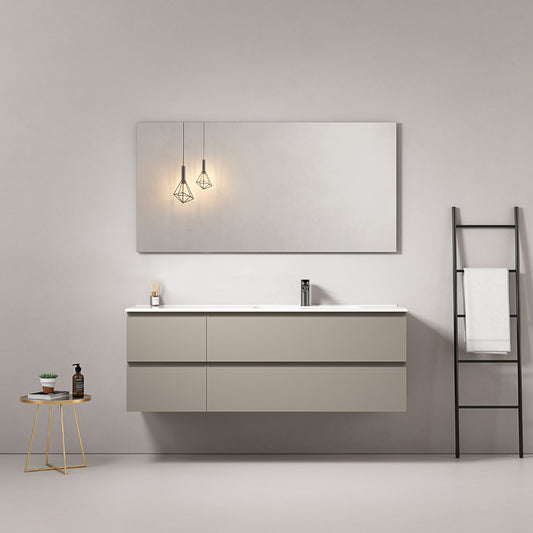 Mobile bagno sospeso 140 cm Grigio Cenere Lavabo a Destra in Resina Specchio Quadro - Fiji Paint