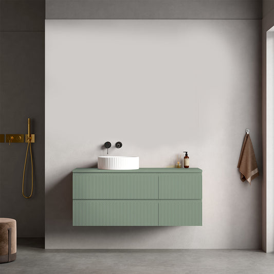 Mobile bagno sospeso cannettato reversibile 120 cm Verde Salvia per Lavabo d'appoggio Senza Specchio - Fiji Paint Top Canneté