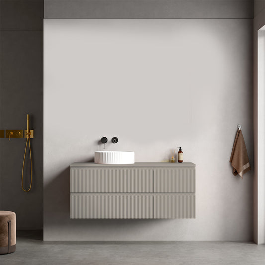 Mobile bagno sospeso cannettato reversibile 120 cm Grigio Cenere per Lavabo d'appoggio Senza Specchio - Fiji Paint Top Canneté