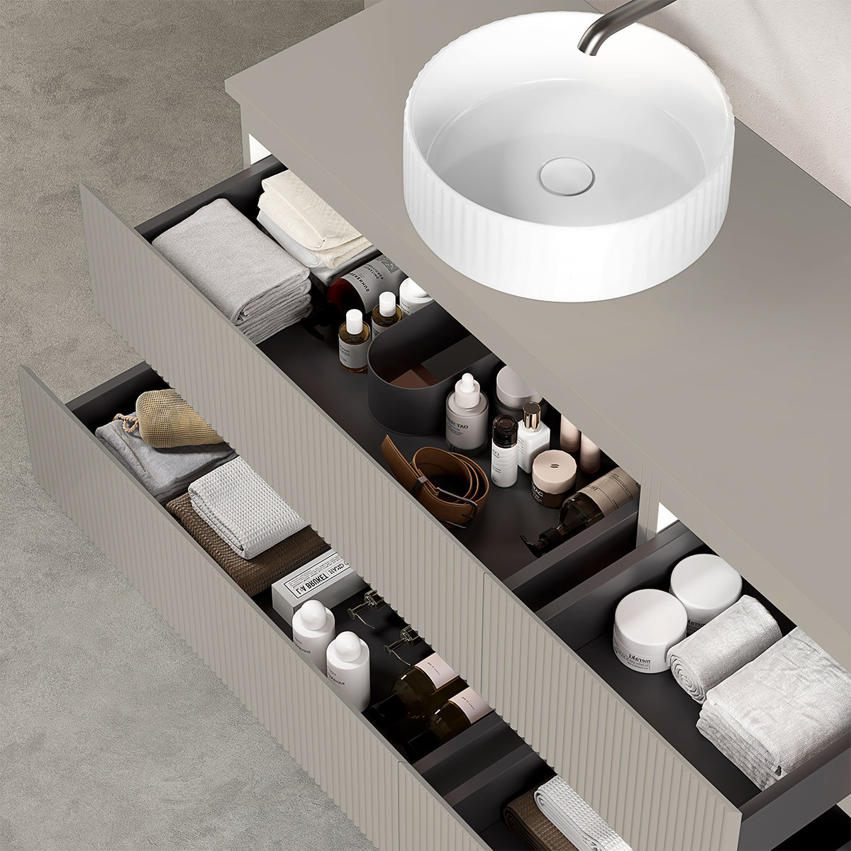 Mobile bagno sospeso cannettato reversibile 120 cm Grigio Cenere per Lavabo d'appoggio Senza Specchio - Fiji Paint Top Canneté