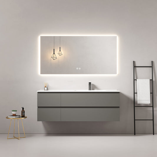 Mobile bagno sospeso 140 cm Grigio Londra Lavabo a Destra in Resina Specchio Quadro Retroilluminato - Fiji Paint