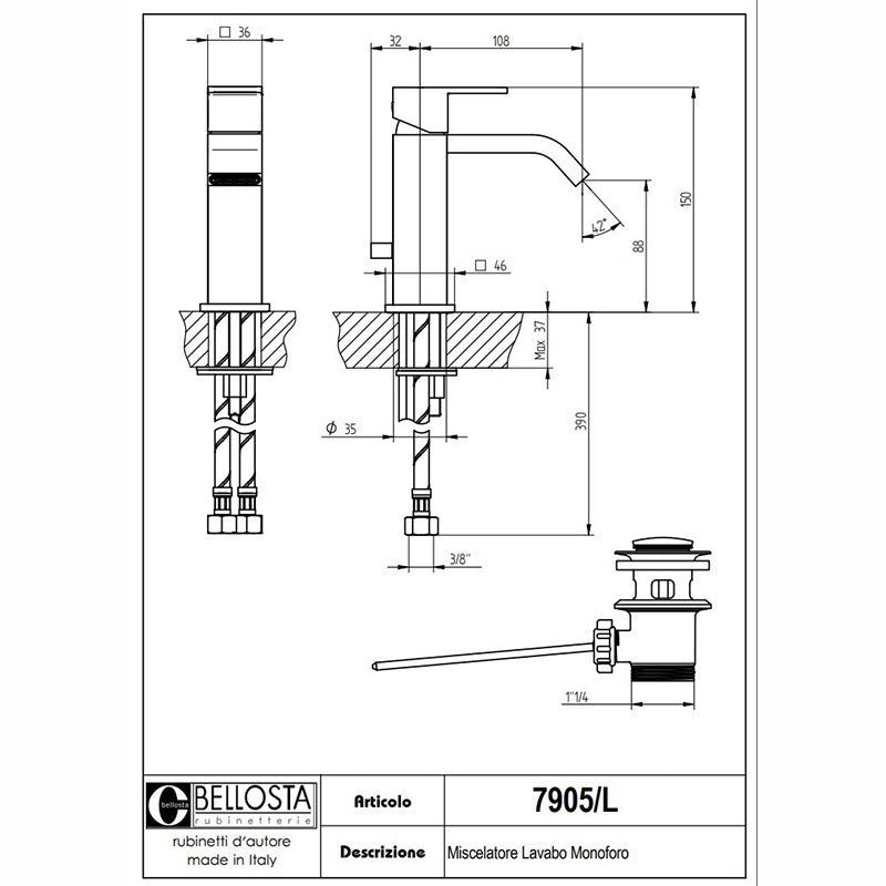 Miscelatore Lavabo Cromo Con Piletta B-Due - Bellosta (25673819)