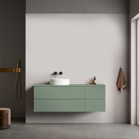 Mobile bagno sospeso cannettato reversibile 140 cm Verde Salvia per Lavabo d'appoggio Senza Specchio - Fiji Paint Top Canneté