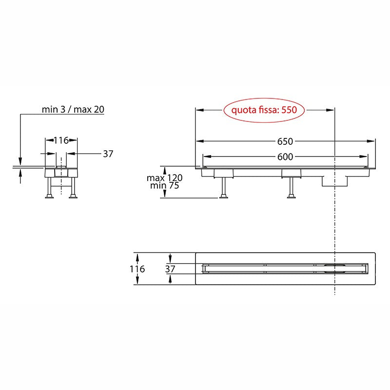 Canaletta Doccia 60 Double Face Piastrellabile e Regolabile - Bonomini (25549775)