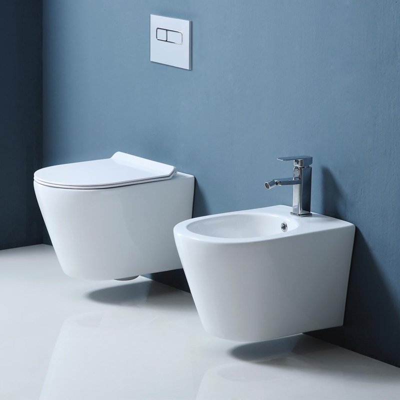 Wc Sospeso Senza Brida Smeraldo Bianco con Coprivaso Slim Soft Close Incluso - Spazio (25696239)