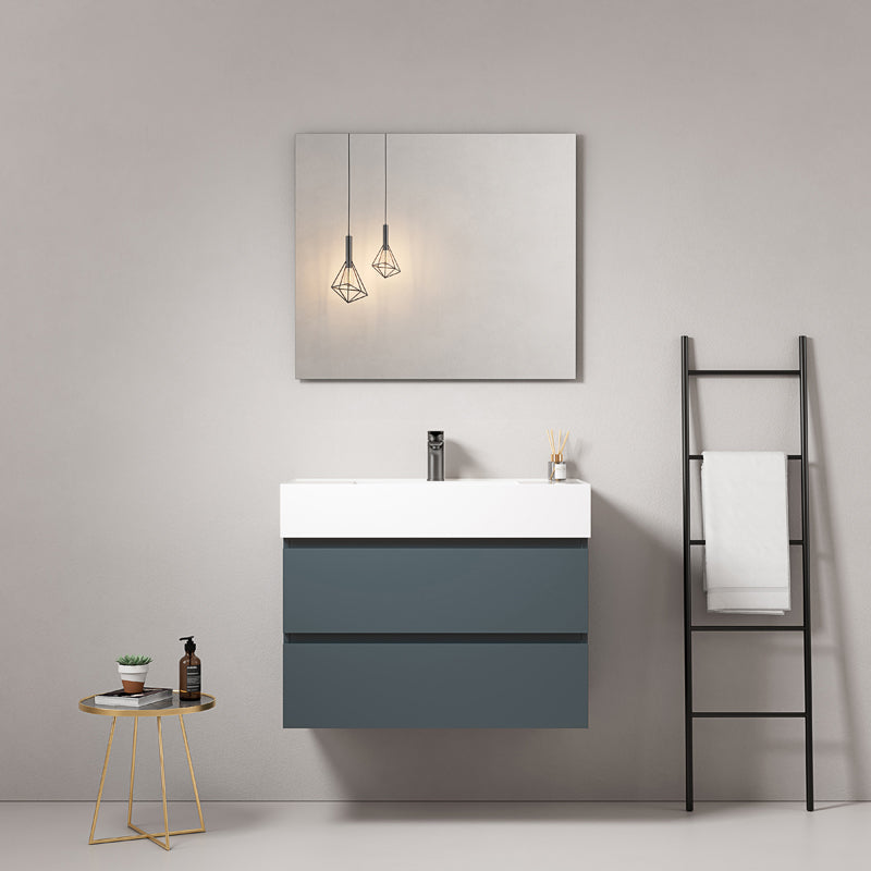 Mobile bagno sospeso 80 cm Blu Mare Lavabo in Resina Specchio Quadro - Fiji Paint