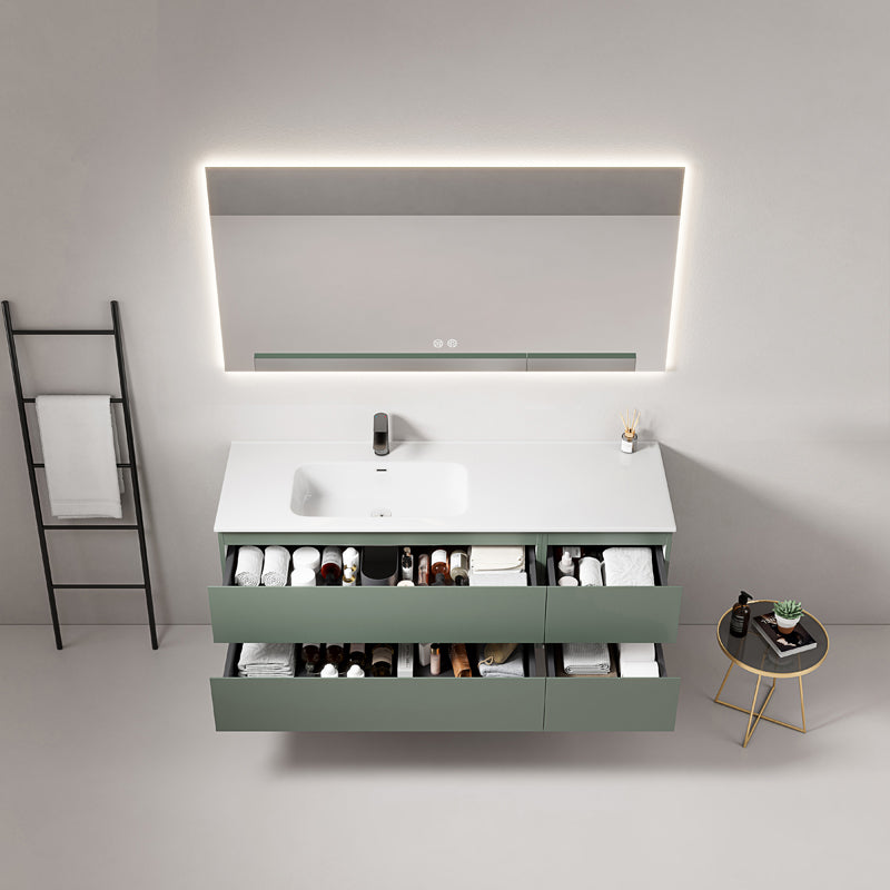 Mobile bagno sospeso 140 cm Verde Salvia Lavabo a Sinistra in Resina Specchio Quadro Retroilluminato - Fiji Paint