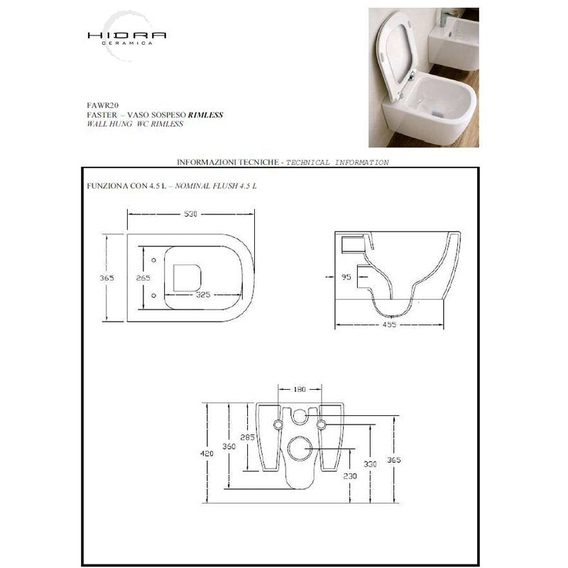 Wc Sospeso Senza Brida Faster Bianco - Hidra Ceramica