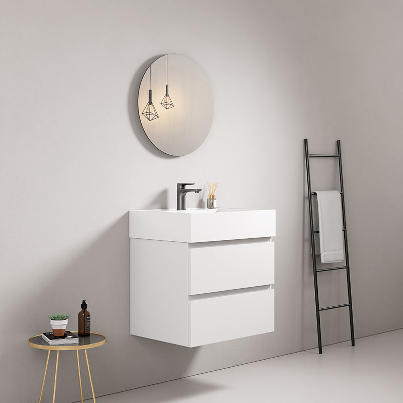 Mobile bagno sospeso 60 cm Bianco Lavabo in Resina Specchio Tondo - Fiji Paint