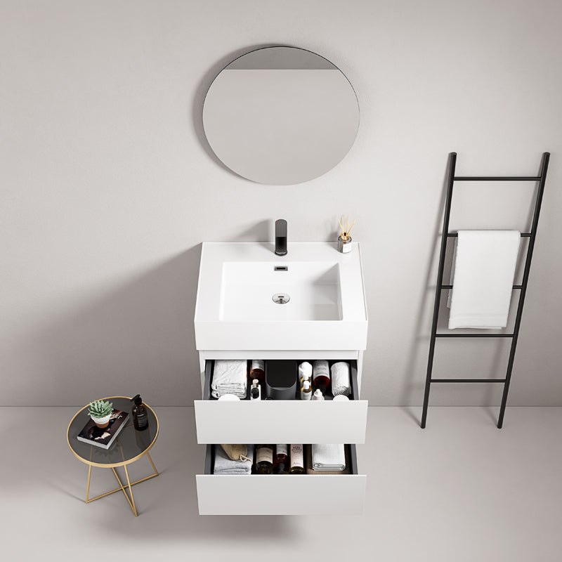 Mobile bagno sospeso 60 cm Bianco Lavabo in Resina Specchio Tondo - Fiji Paint