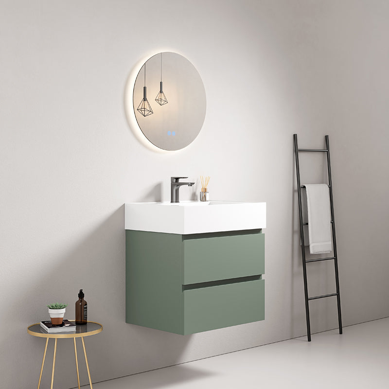 Mobile bagno sospeso 60 cm Verde Salvia Lavabo in Resina Specchio Tondo Retroilluminato - Fiji Paint