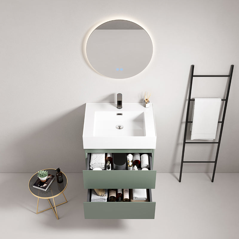 Mobile bagno sospeso 60 cm Verde Salvia Lavabo in Resina Specchio Tondo Retroilluminato - Fiji Paint