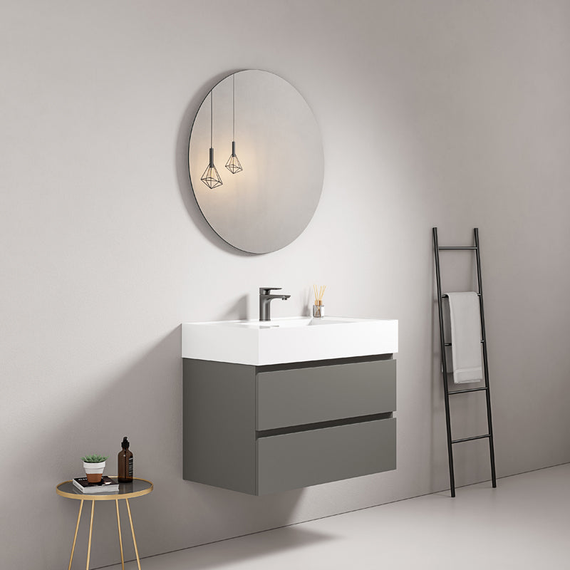 Mobile bagno sospeso 80 cm Grigio Londra Lavabo in Resina Specchio Tondo - Fiji Paint