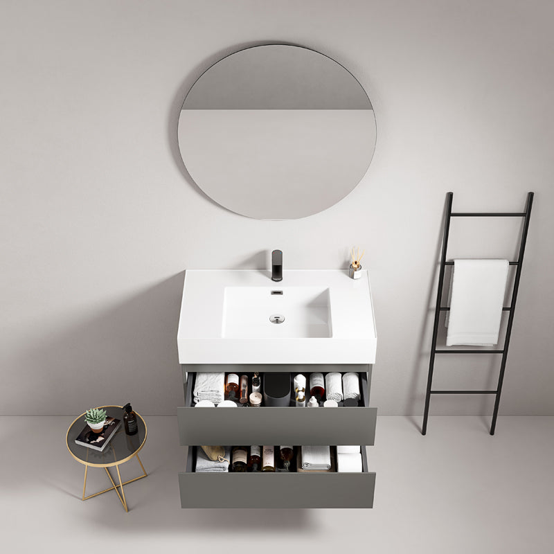 Mobile bagno sospeso 80 cm Grigio Londra Lavabo in Resina Specchio Tondo - Fiji Paint