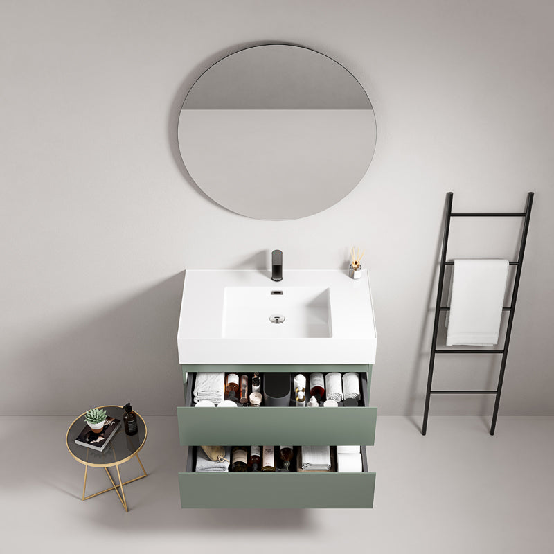 Mobile bagno sospeso 80 cm Verde Salvia Lavabo in Resina Specchio Tondo - Fiji Paint