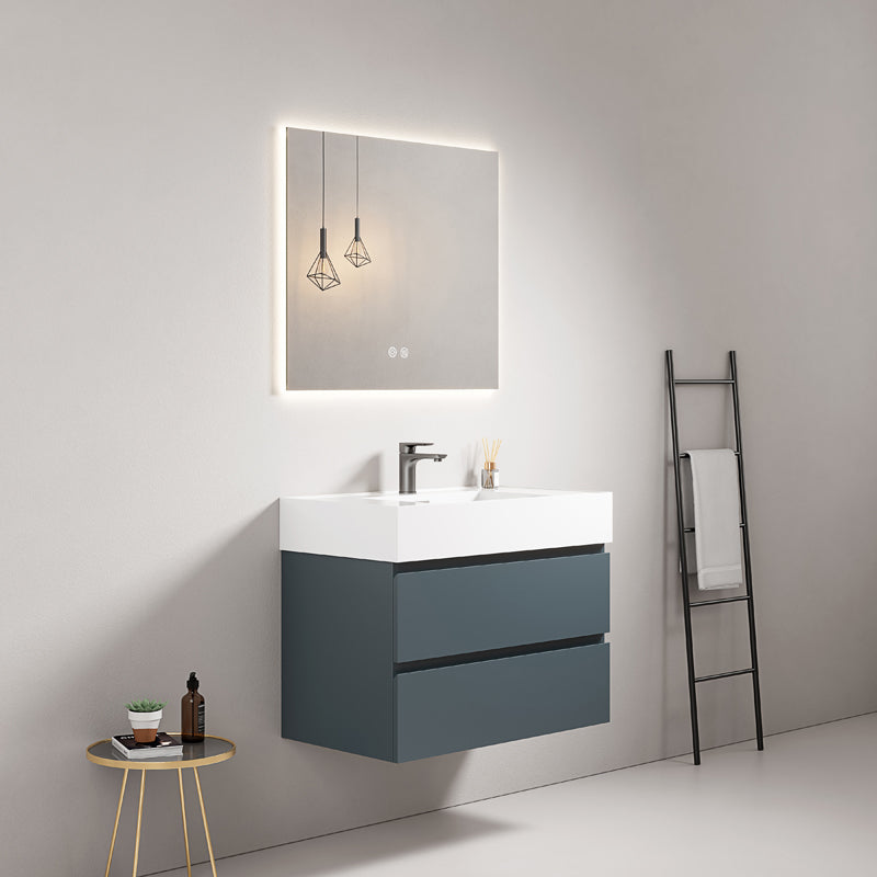 Mobile bagno sospeso 80 cm Blu Mare Lavabo in Resina Specchio Quadro Retroilluminato - Fiji Paint