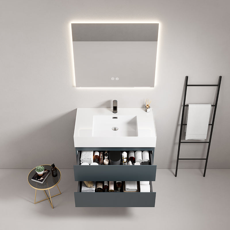 Mobile bagno sospeso 80 cm Blu Mare Lavabo in Resina Specchio Quadro Retroilluminato - Fiji Paint