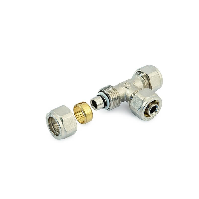 Raccordo Dritto a T Nichelato Ø 16x2.0 Doppio A Compressione Con Ogiva - General Fittings