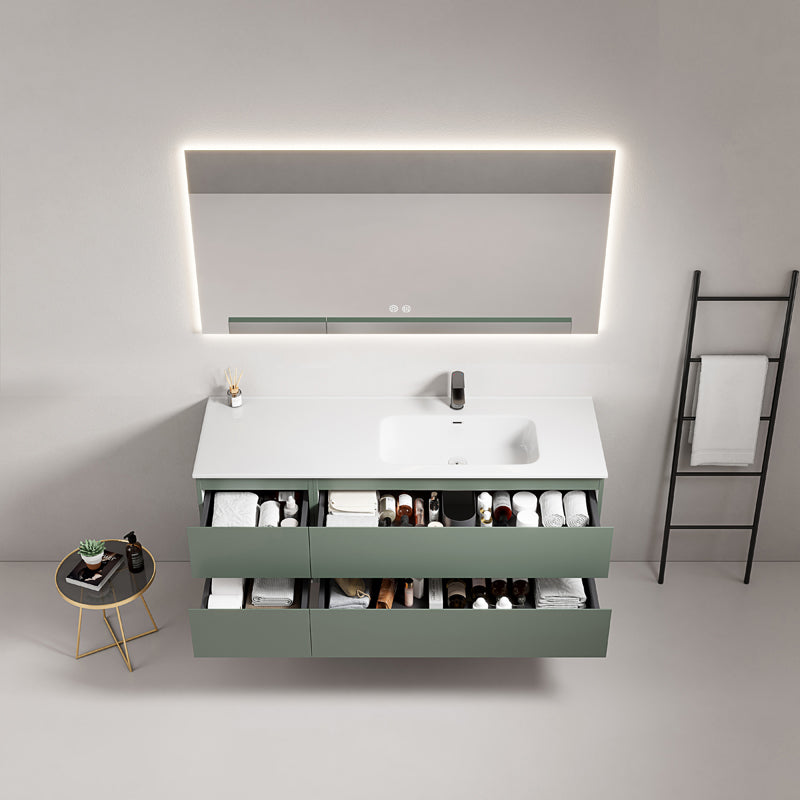 Mobile bagno sospeso 140 cm Verde Salvia Lavabo a Destra in Resina Specchio Quadro Retroilluminato - Fiji Paint