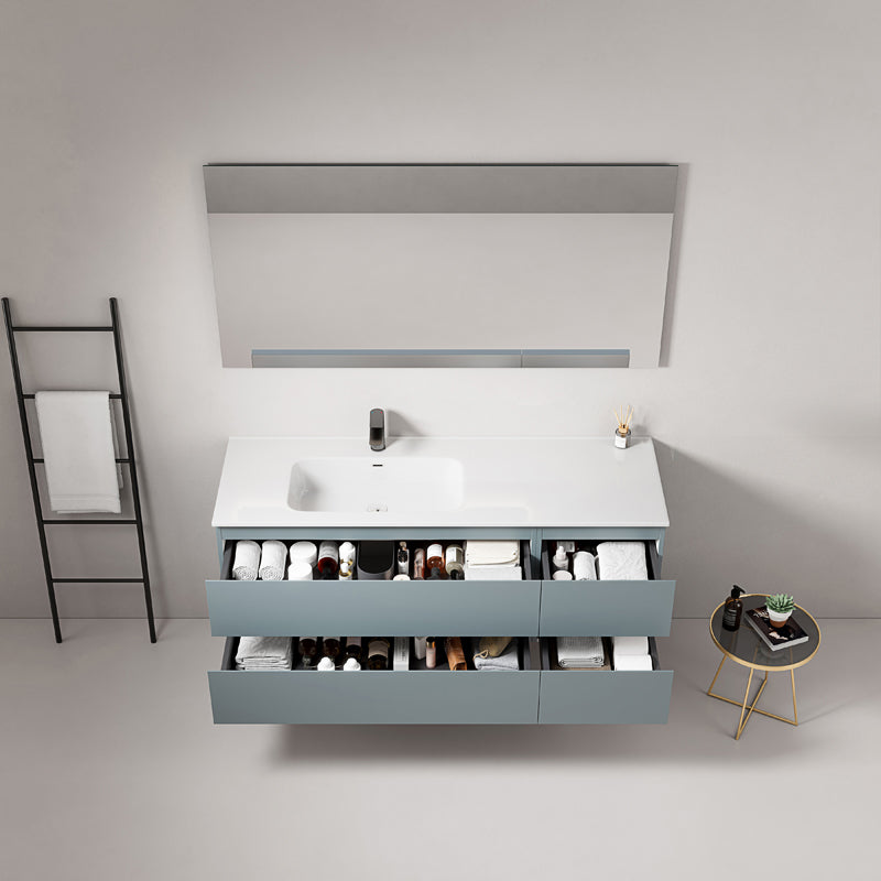 Mobile bagno sospeso 140 cm Blu Avio Lavabo a Sinistra in Resina Specchio Quadro - Fiji Paint