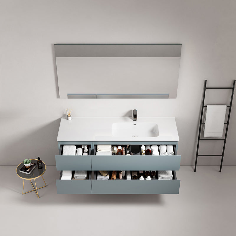 Mobile bagno sospeso 140 cm Blu Avio Lavabo a Destra in Resina Specchio Quadro - Fiji Paint