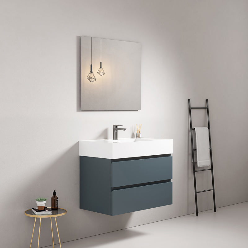 Mobile bagno sospeso 80 cm Blu Mare Lavabo in Resina Specchio Quadro - Fiji Paint