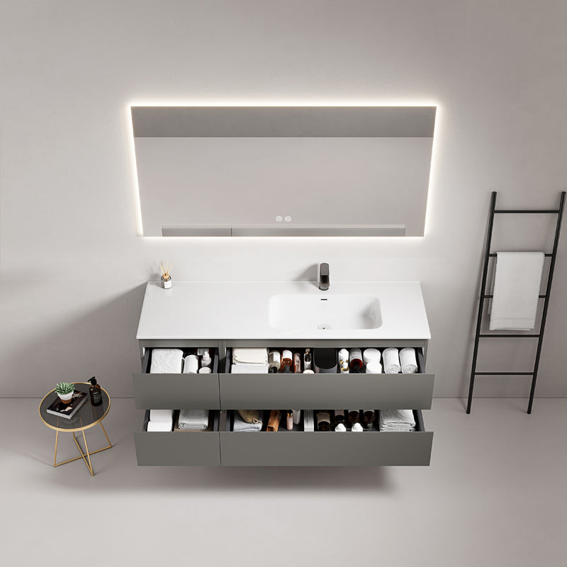 Mobile bagno sospeso 140 cm Grigio Londra Lavabo a Destra in Resina Specchio Quadro Retroilluminato - Fiji Paint