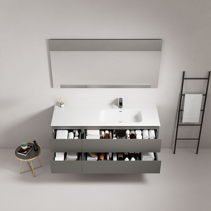 Mobile bagno sospeso 140 cm Grigio Londra Lavabo a Destra in Resina Specchio Quadro - Fiji Paint