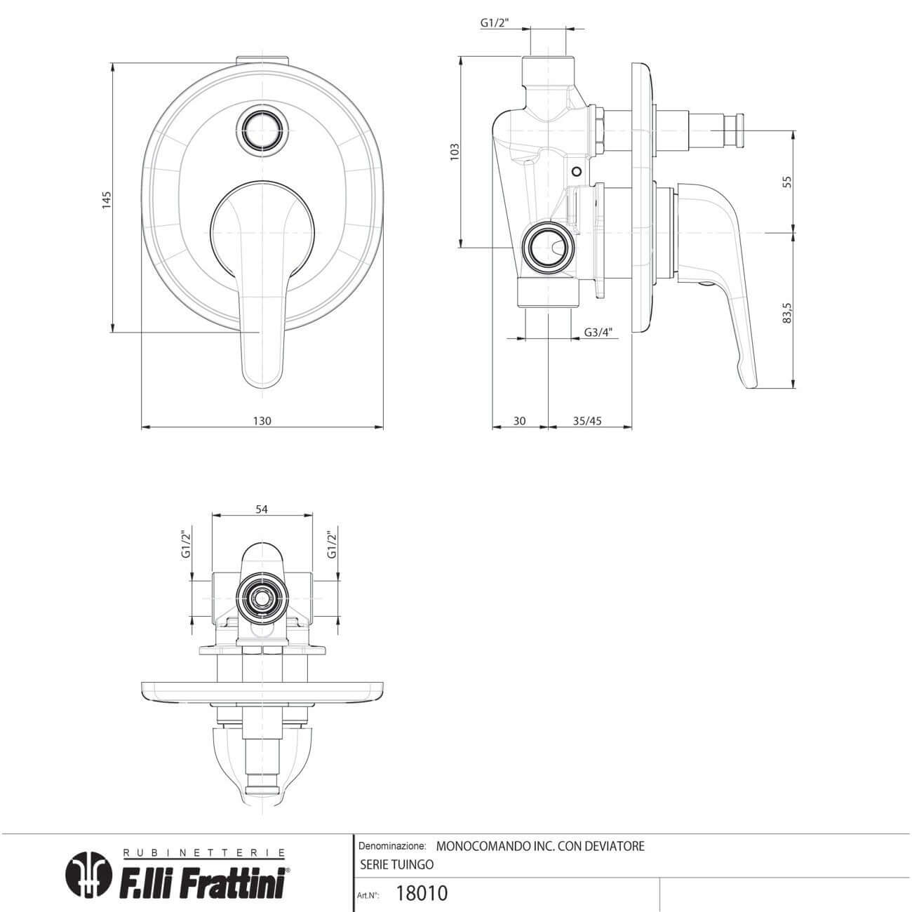 Miscelatore Doccia Da Incasso Con deviatore Cromo Tuingo - Fratelli Frattini (25674529)