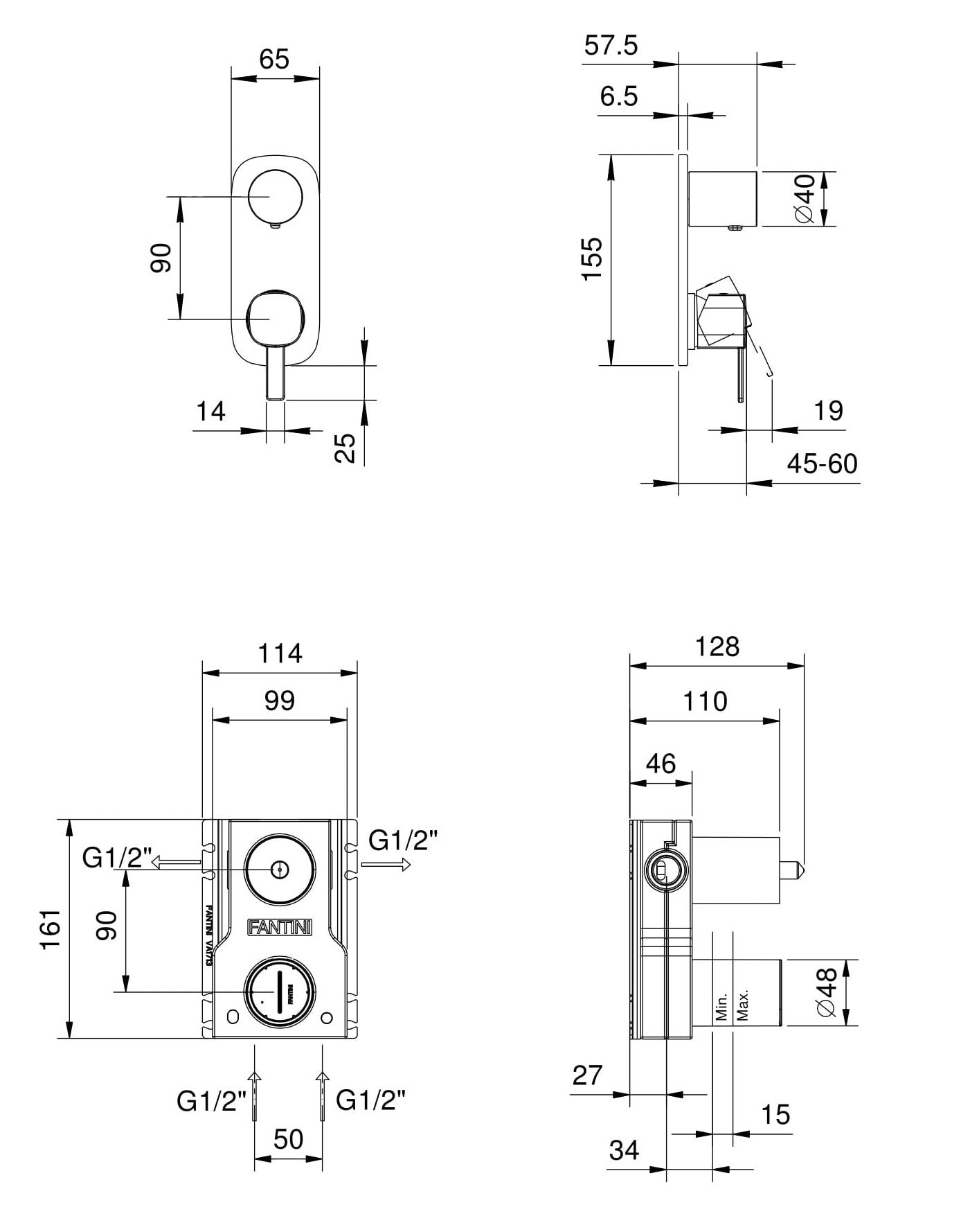 Miscelatore (solo parte esterna) Doccia Da Incasso Con deviatore Cromo Lamè - Fantini Rubinetti