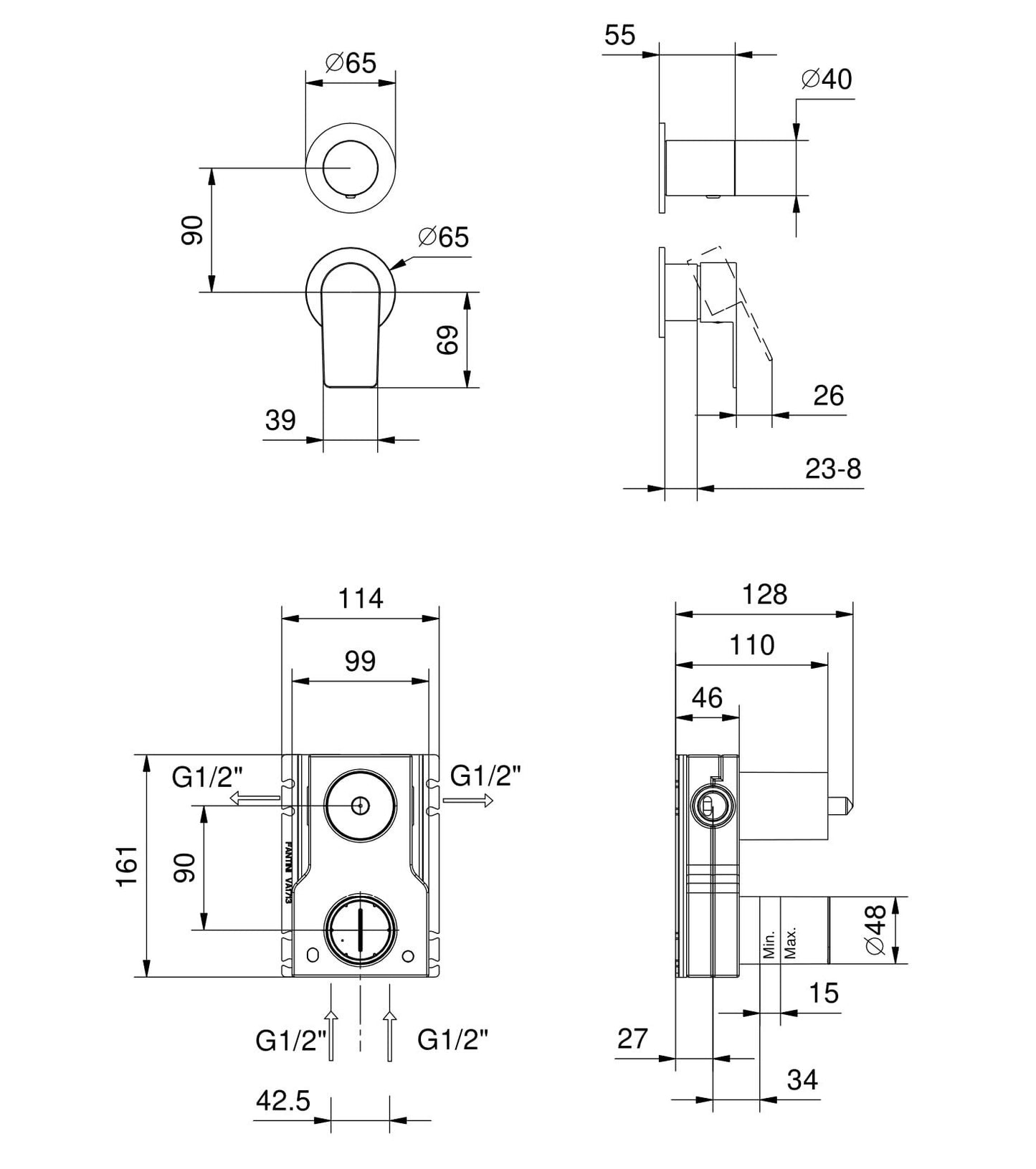 Miscelatore (solo parte esterna) Doccia Da Incasso Con deviatore Cromo Myo - Fantini Rubinetti (25673127)