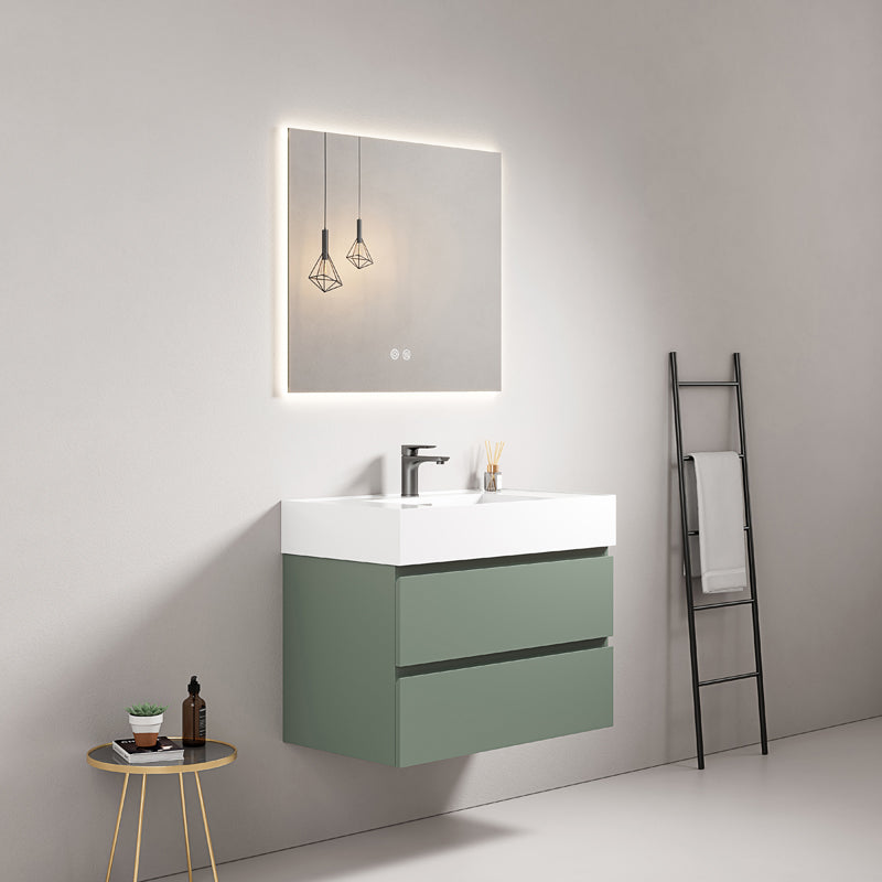 Mobile bagno sospeso 100 cm Verde Salvia Lavabo in Resina Specchio Quadro Retroilluminato - Fiji Paint