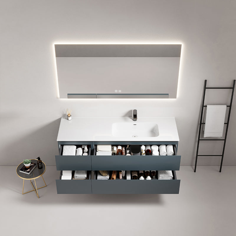 Mobile bagno sospeso 140 cm Blu Mare Lavabo a Destra in Resina Specchio Quadro Retroilluminato - Fiji Paint