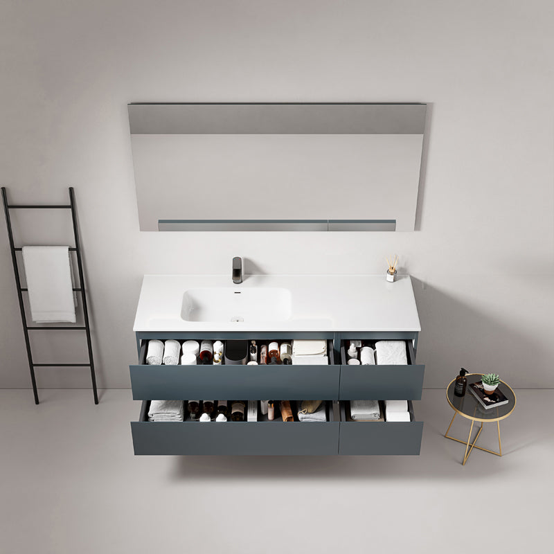 Mobile bagno sospeso 140 cm Blu Mare Lavabo a Sinistra in Resina Specchio Quadro - Fiji Paint