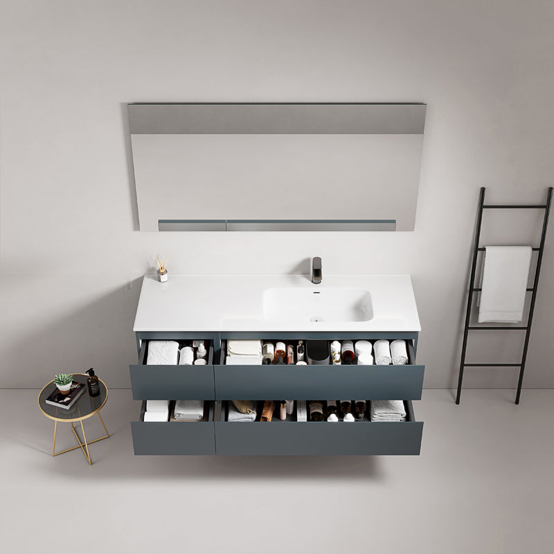 Mobile bagno sospeso 140 cm Blu Mare Lavabo a Destra in Resina Specchio Quadro - Fiji Paint
