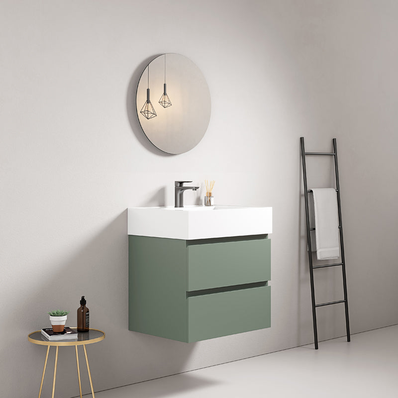 Mobile bagno sospeso 60 cm Verde Salvia Lavabo in Resina Specchio Tondo - Fiji Paint