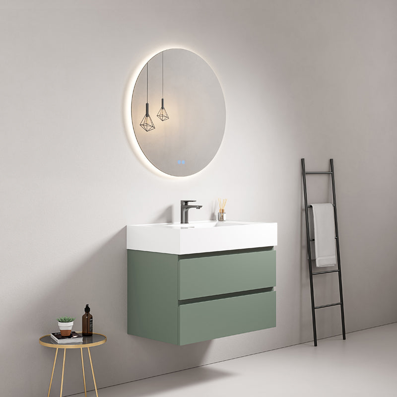 Mobile bagno sospeso 80 cm Verde Salvia Lavabo in Resina Specchio Tondo Retroilluminato - Fiji Paint