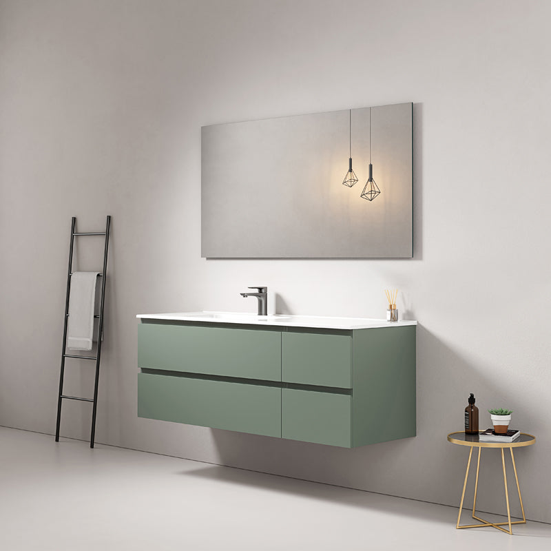 Mobile bagno sospeso 140 cm Verde Salvia Lavabo a Sinistra in Resina Specchio Quadro - Fiji Paint