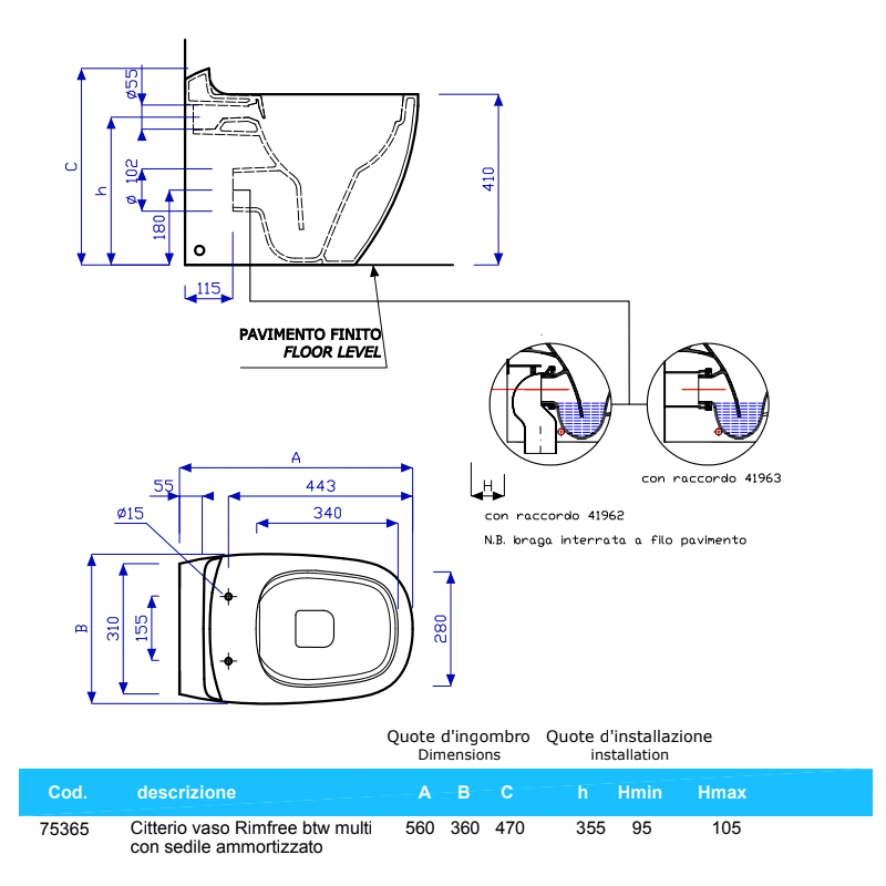 Wc Filo Muro Senza Brida Citterio Bianco con Coprivaso Soft Close Incluso - Geberit
